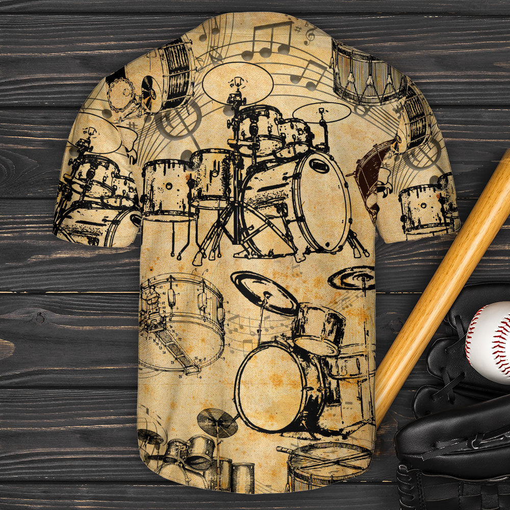 Drum Vintage Retro Sketch Art Style - Baseball Jersey - Owls Matrix LTD