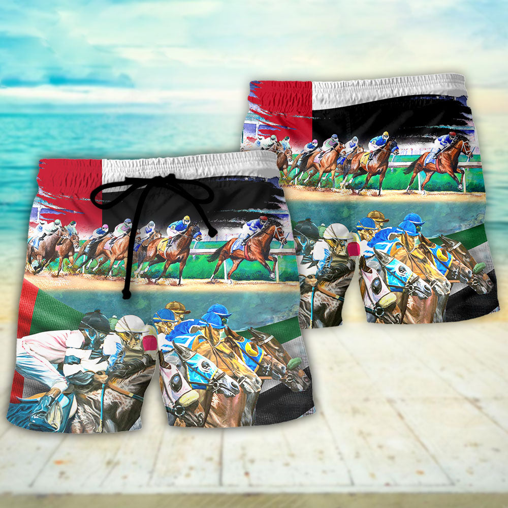 Horse UAE Flag Horse Racing Amazing Seat Lover Art - Beach Short - Owls Matrix LTD