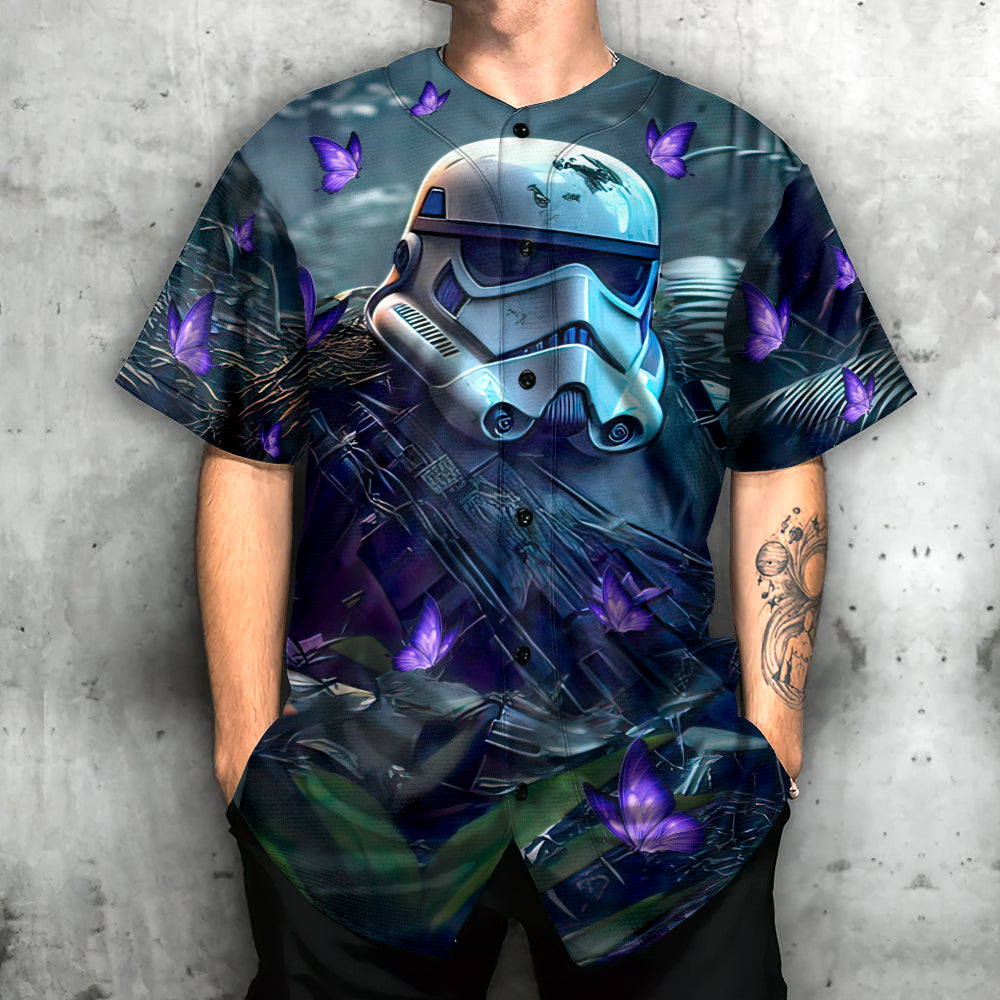 Starwars Stormtrooper In The Jungle With Purple Flowers - Baseball Jersey