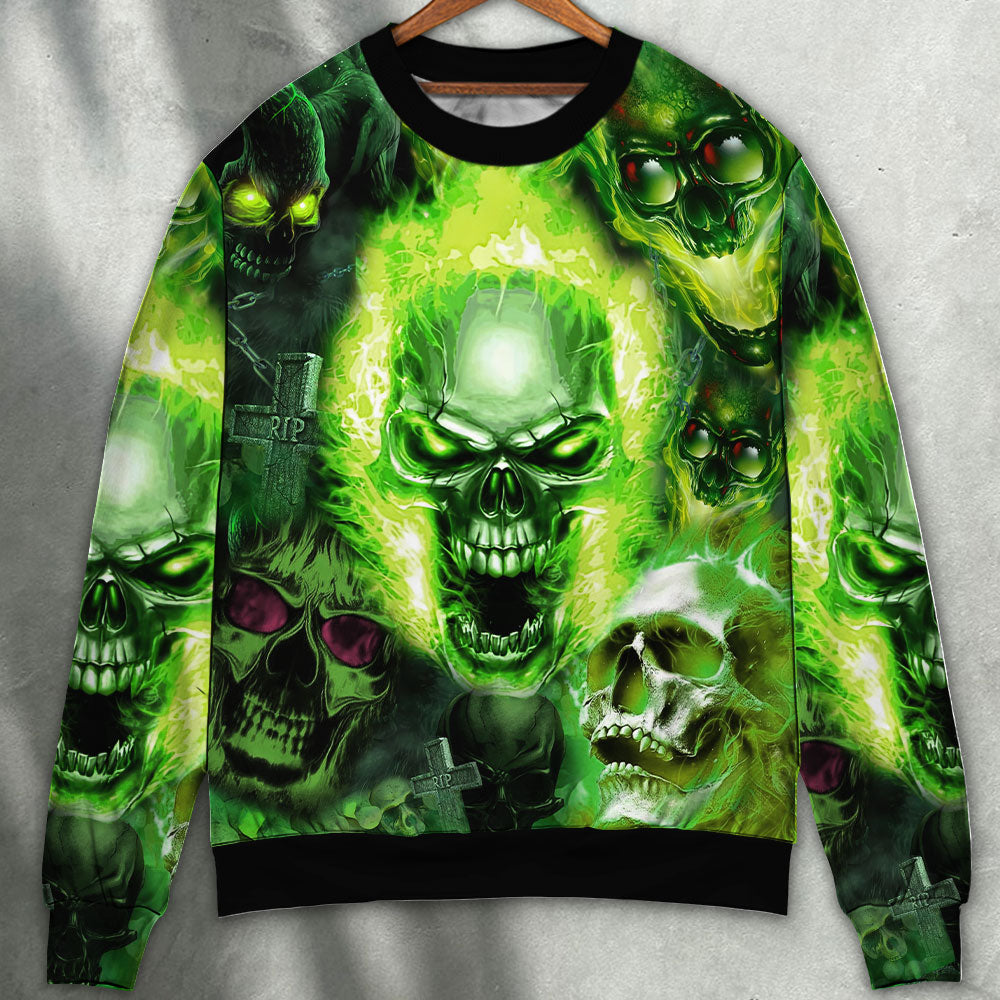 Skull Green Fear No Man - Sweater - Ugly Christmas Sweater - Owls Matrix LTD