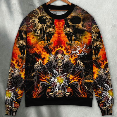 Skull Biker Crazy Art Style - Sweater - Ugly Christmas Sweater - Owls Matrix LTD