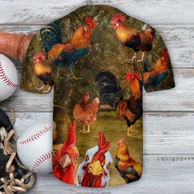Chicken Flower Tropical Art Style - Baseball Jersey - Owls Matrix LTD