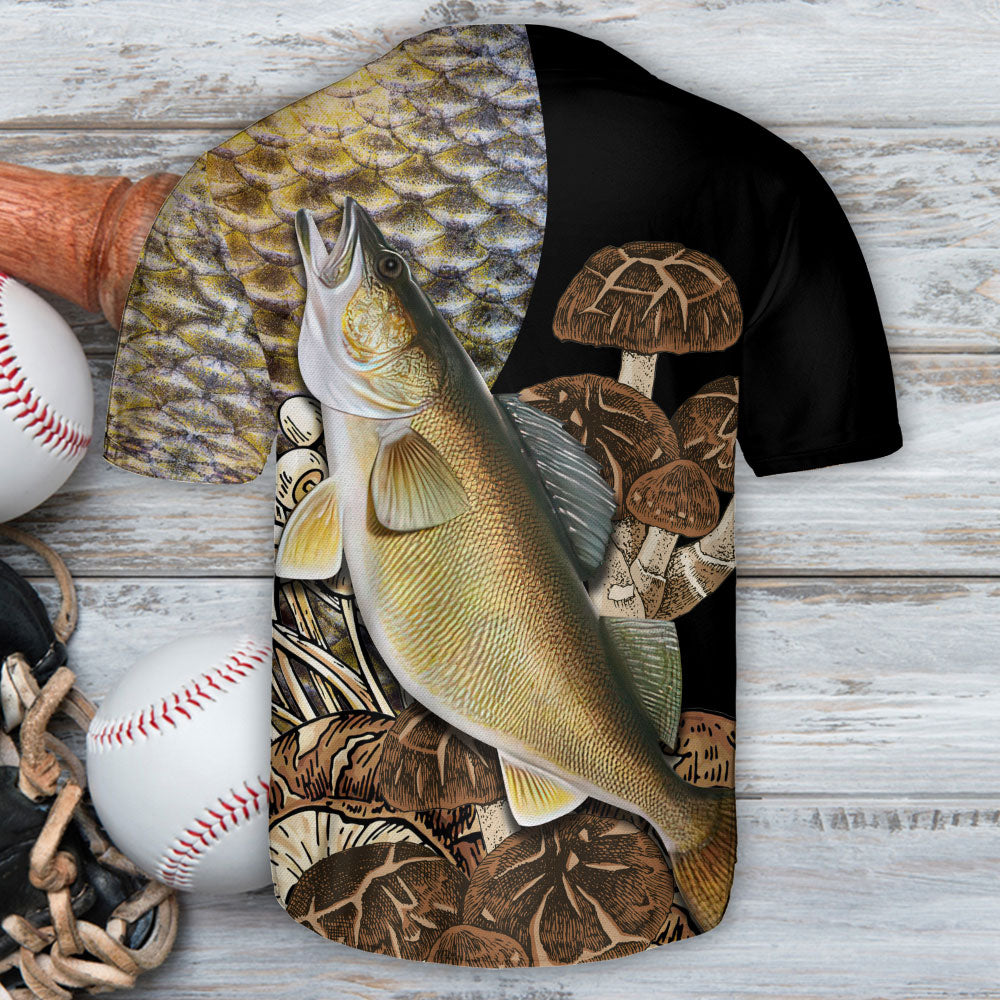 Fishing And Mushroom Art Style - Baseball Jersey - Owls Matrix LTD