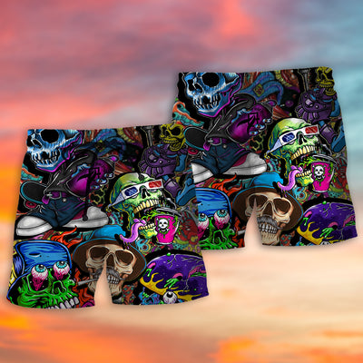 Skull Colorful Mix Art Style - Beach Short - Owls Matrix LTD