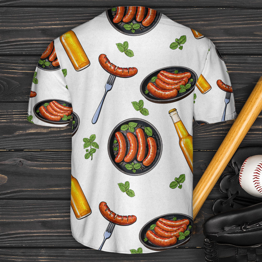 Food Sausage And Beer Lover Art Style - Baseball Jersey - Owls Matrix LTD