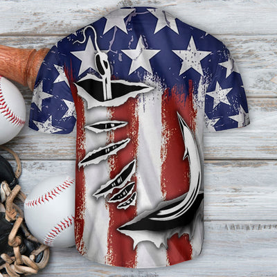 Fishing American US Flag Style - Baseball Jersey - Owls Matrix LTD