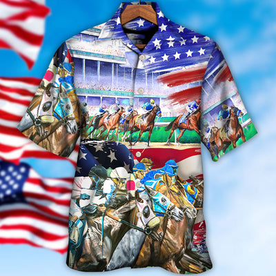 Horse USA Flag Horse Racing Amazing Seat Lover - Hawaiian Shirt - Owls Matrix LTD