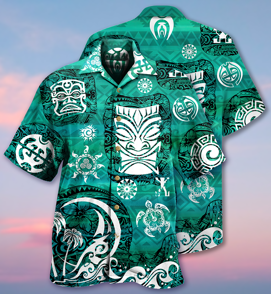 Tiki Love Turtle Geen - Hawaiian Shirt - Owls Matrix LTD