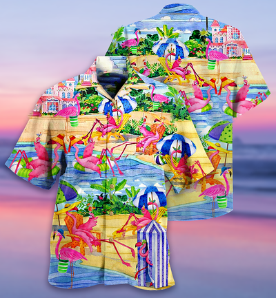 Flamingo Love Beach - Hawaiian Shirt - Owls Matrix LTD