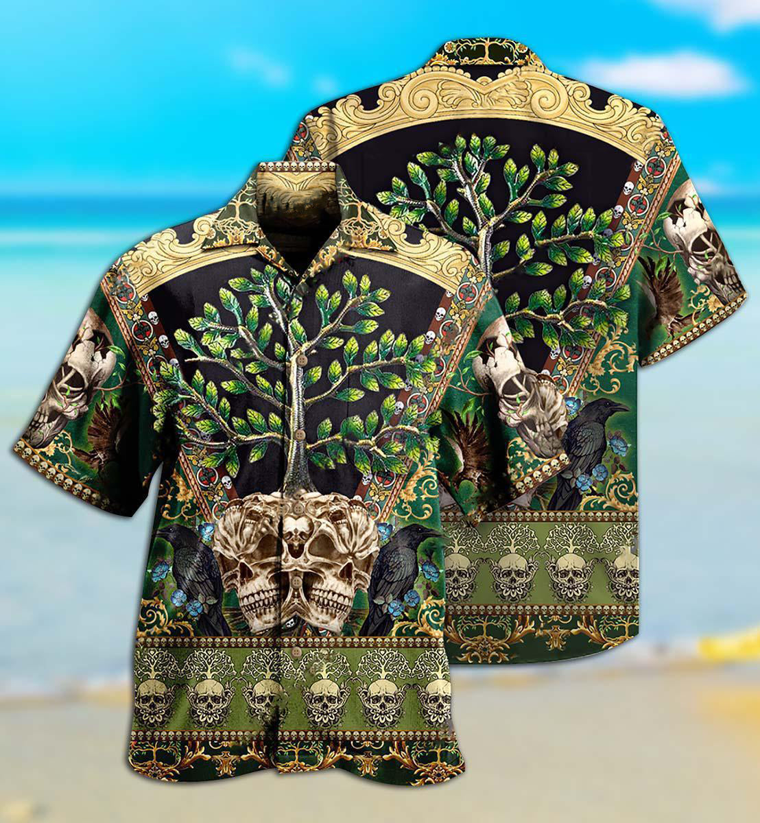 Skull Trees Style Love Green Cool - Hawaiian Shirt - Owls Matrix LTD