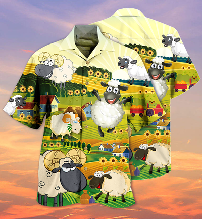Sheep Happiness Sunflower Field - Hawaiian Shirt - Owls Matrix LTD