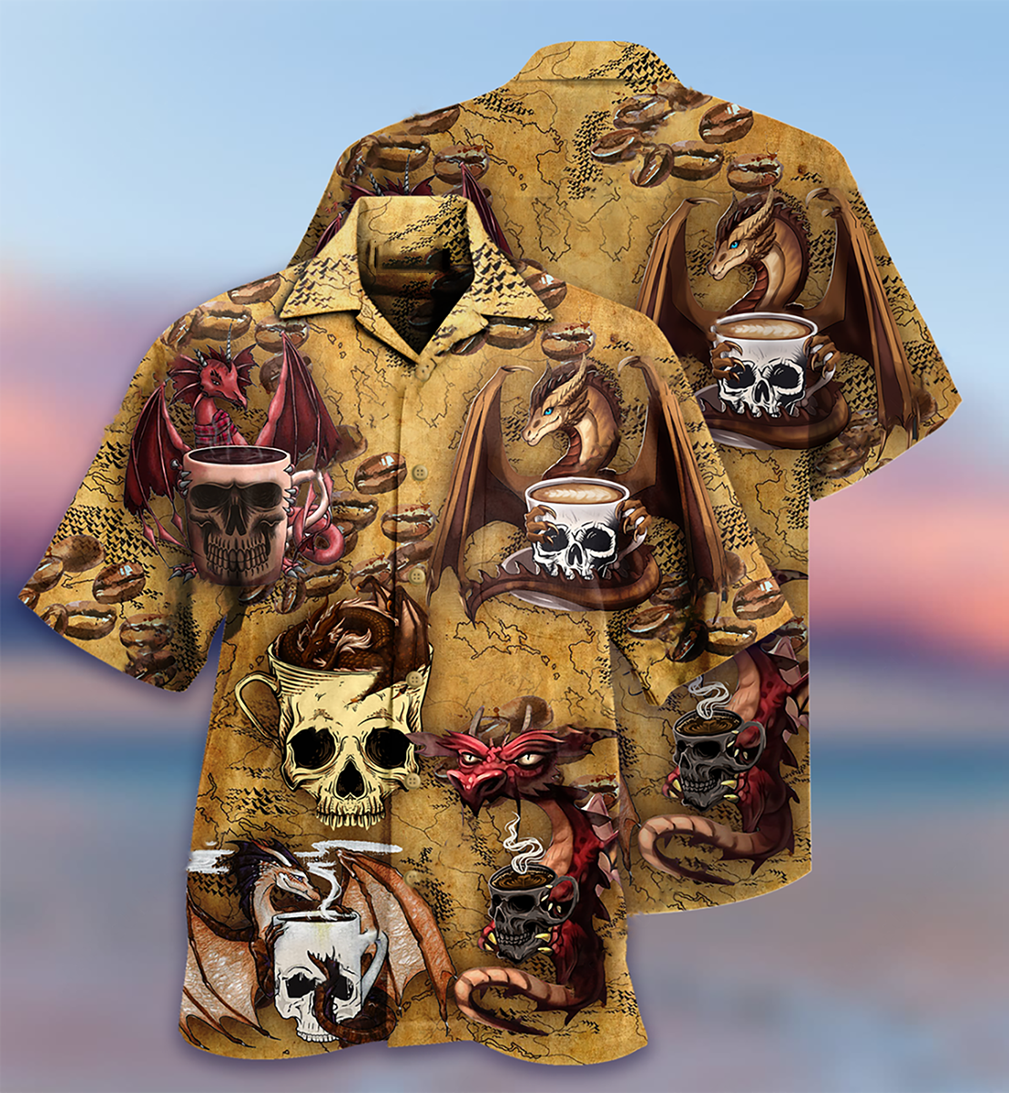 Dragon Love Coffee And Skull - Hawaiian Shirt - Owls Matrix LTD