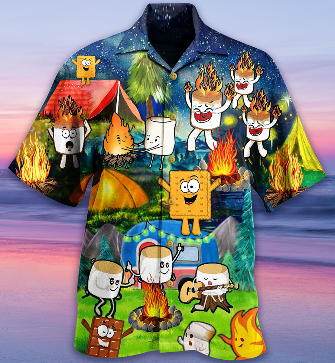 Camping Chocolate Marshmallow Fire - Hawaiian Shirt - Owls Matrix LTD