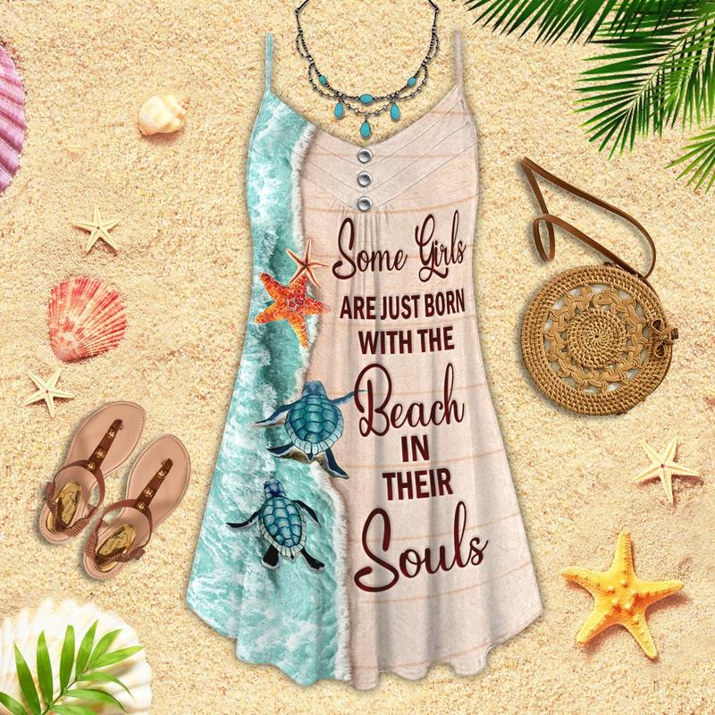 Turtle Some Girls Are Just Born With The Beach In Their Souls Love Beach - Summer Dress - Owls Matrix LTD