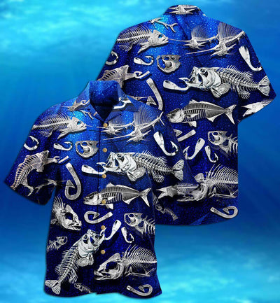 Fishing Fishbone Blue Style - Hawaiian Shirt - Owls Matrix LTD