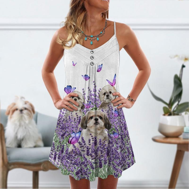 Dog Purple Flower Shih Tzu - Summer Dress - Owls Matrix LTD