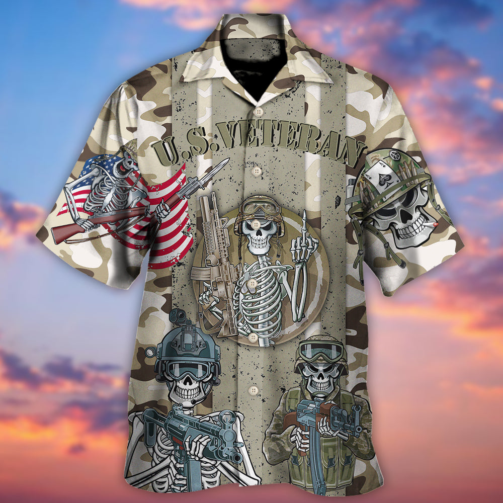 Veteran Us America Flag Skull Style - Hawaiian Shirt - Owls Matrix LTD
