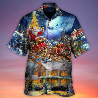 Christmas Santa Claus Snowman Family In Love Light Art Style - Hawaiian Shirt - Owls Matrix LTD