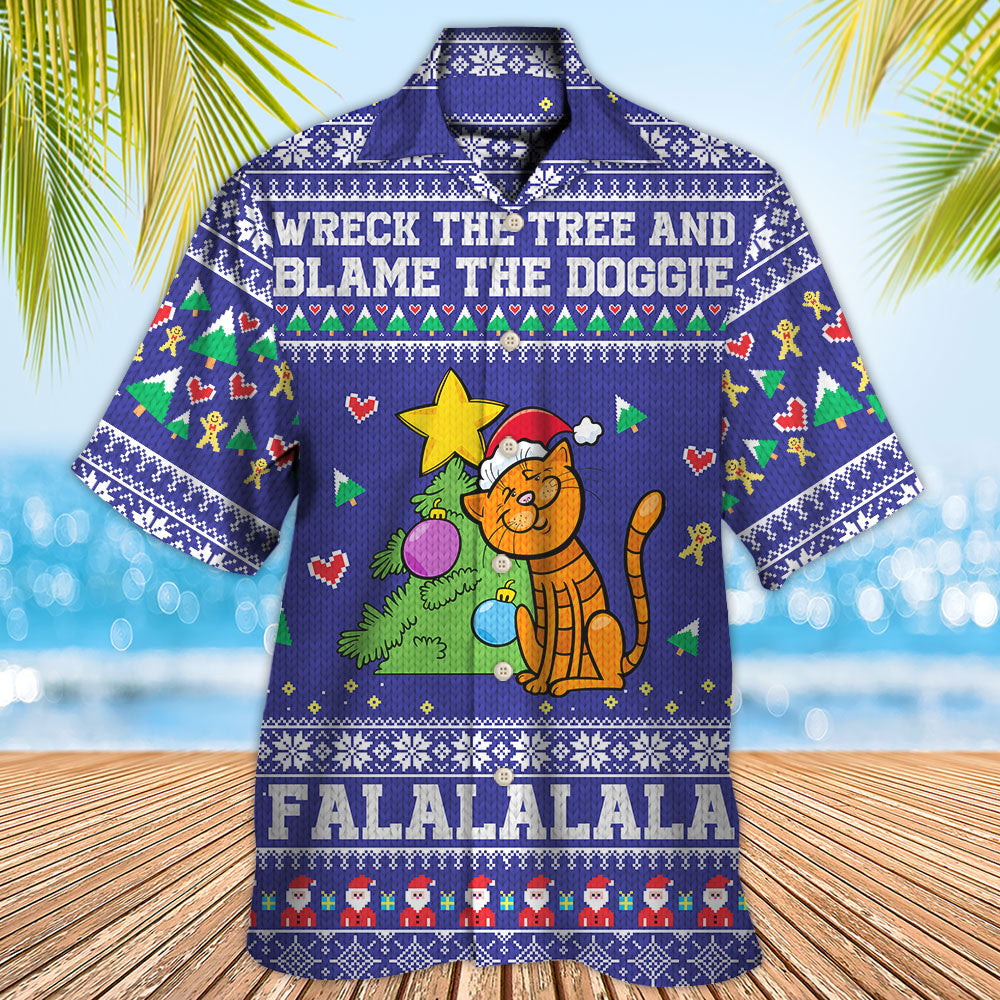 Cat Wreck The Tree And Blame The Doggie Christmas - Hawaiian Shirt - Owls Matrix LTD