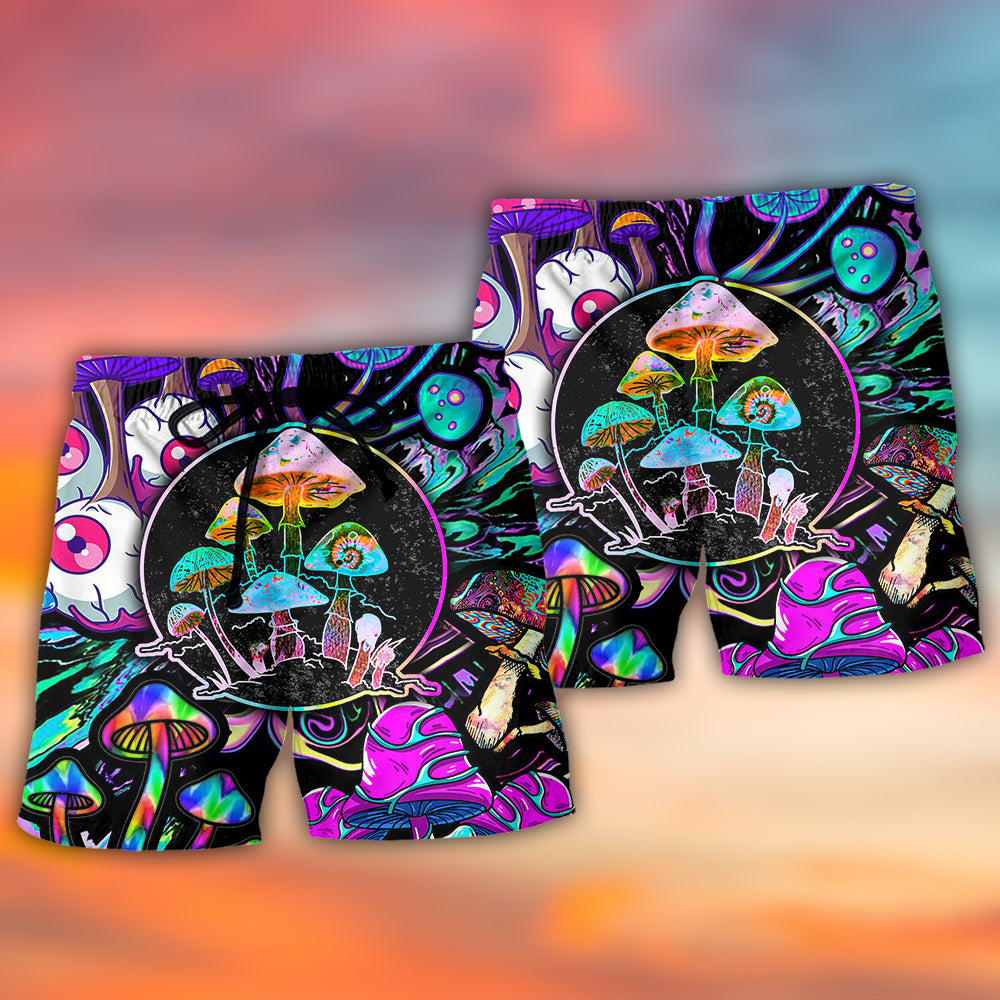 Hippie Mushroom Colorful Neon Light Cool Style - Beach Short - Owls Matrix LTD