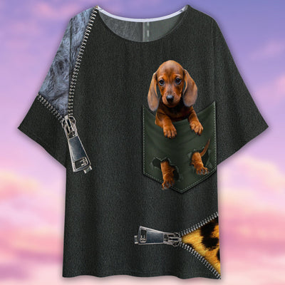Dachshund Baby In Pocket Zip Style - Women's T-shirt With Bat Sleeve - Owls Matrix LTD