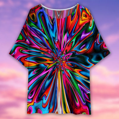 Hippie Tie Dye Art - Women's T-shirt With Bat Sleeve - Owls Matrix LTD