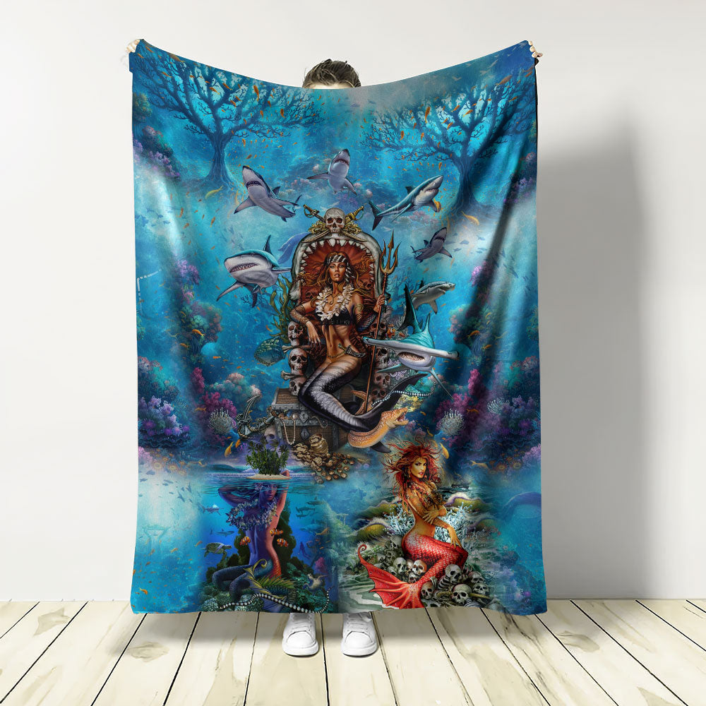 Mermaid Beautitul And Skull - Flannel Blanket - Owls Matrix LTD