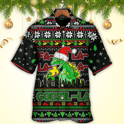 Christmas Godzila Falalalala Xmas - Hawaiian Shirt - Owls Matrix LTD