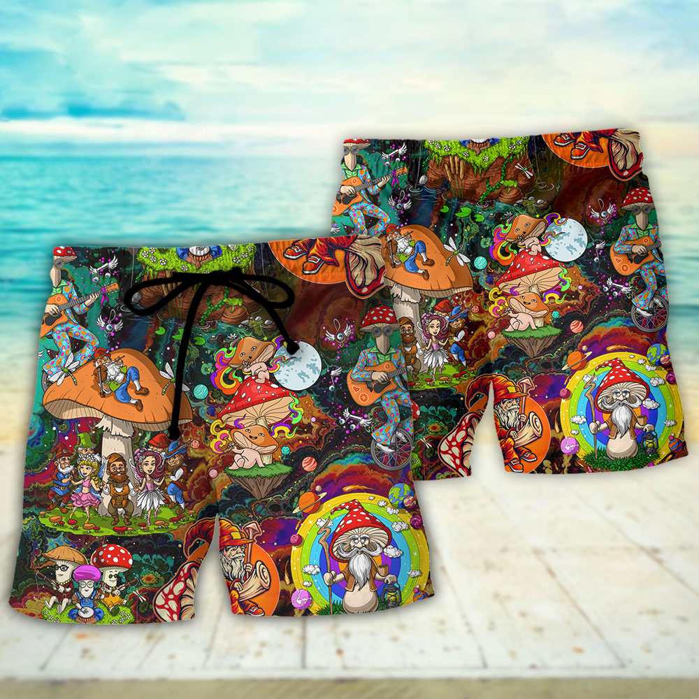 Hippie Mushroom Trippy Colorful Lover - Beach Short - Owls Matrix LTD