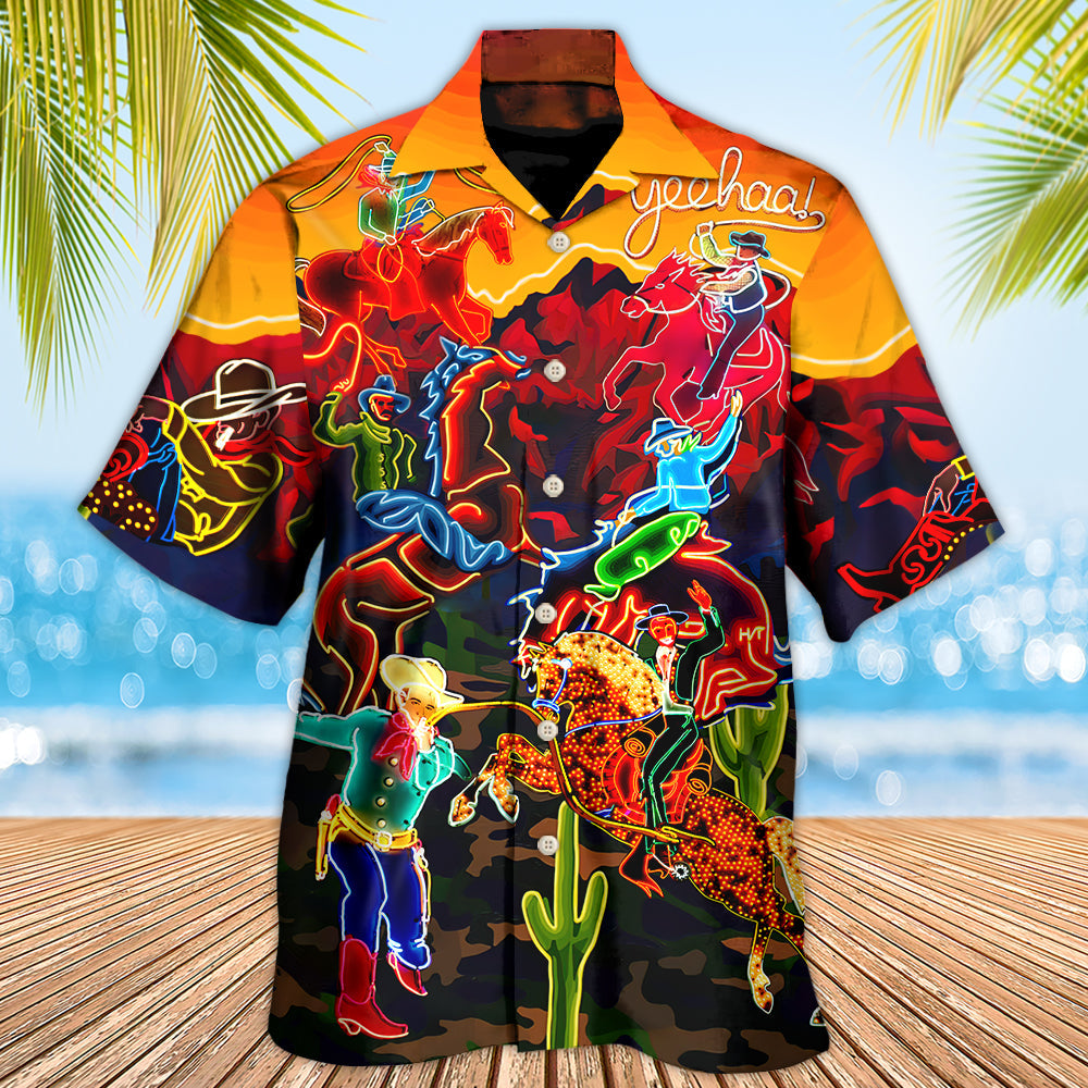 Cowboy Neon Riding Horse Desert - Hawaiian Shirt - Owls Matrix LTD