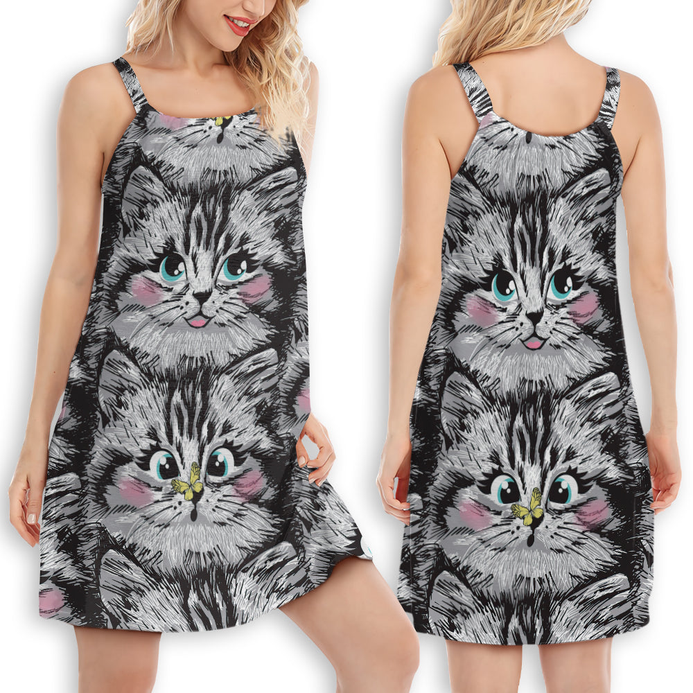 Cat Lovely Cat Lovely Kitten - Women's Sleeveless Cami Dress - Owls Matrix LTD