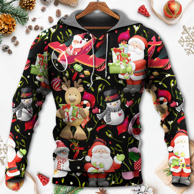 Christmas Joyful Santa Snowman Merry Xmas - Hoodie - Owls Matrix LTD