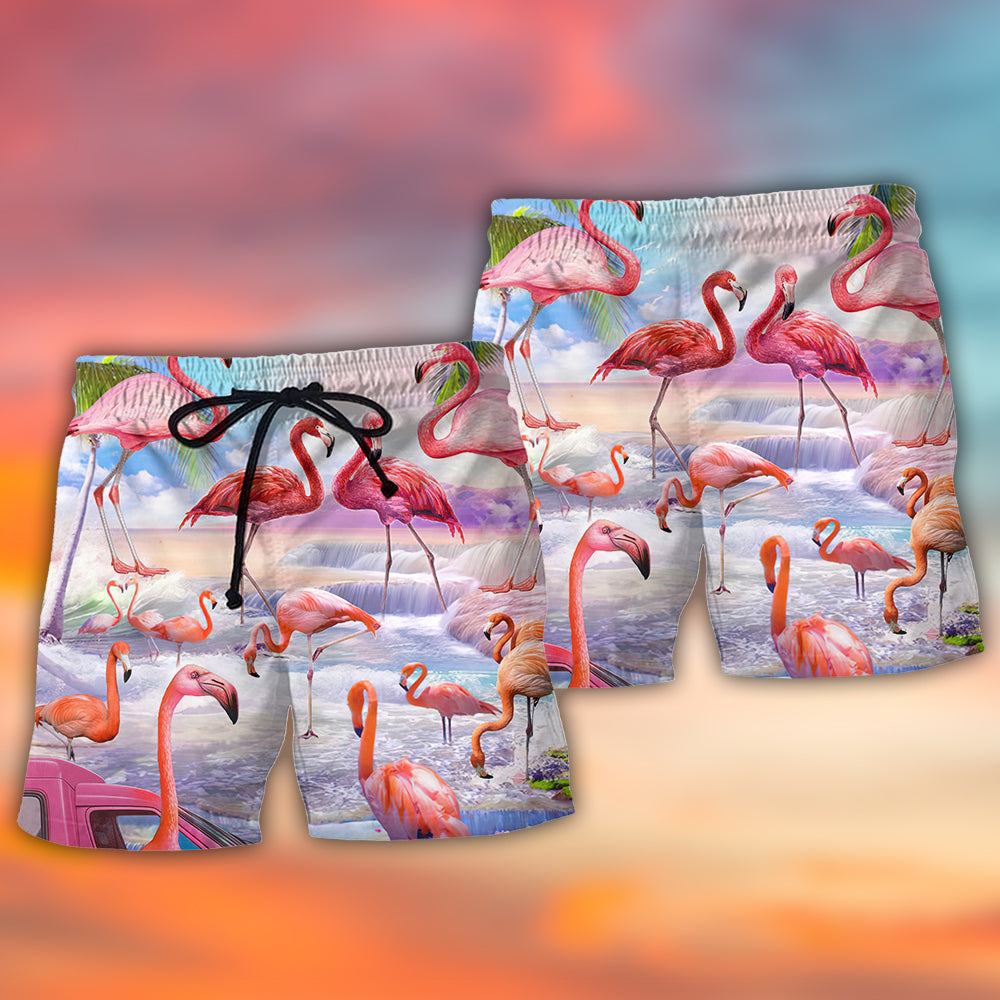Flamingo In The Paradise Cool Style - Beach Short - Owls Matrix LTD