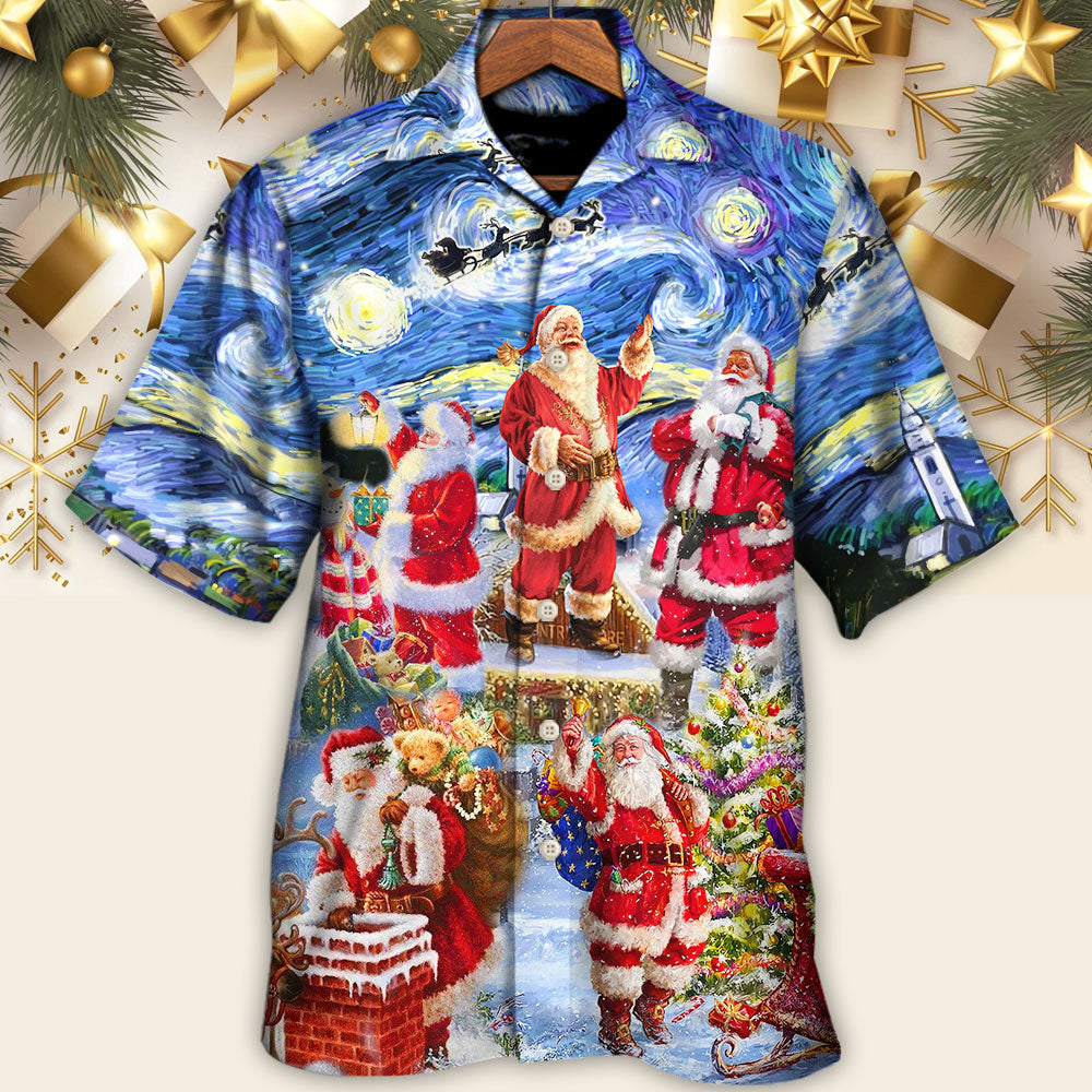 Christmas Santa Snow Night Merry Xmas - Hawaiian Shirt - Owls Matrix LTD