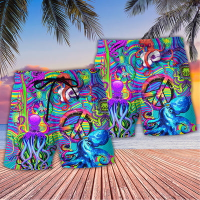 Hippie Funny Octopus Colorful Tie Dye Art Style - Beach Short - Owls Matrix LTD