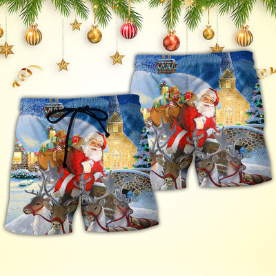 Christmas Santa Claus Reindeer Gift For Xmas Art Style - Beach Short - Owls Matrix LTD