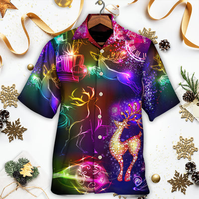 Christmas Reindeer Neon Light Bright - Hawaiian Shirt - Owls Matrix LTD