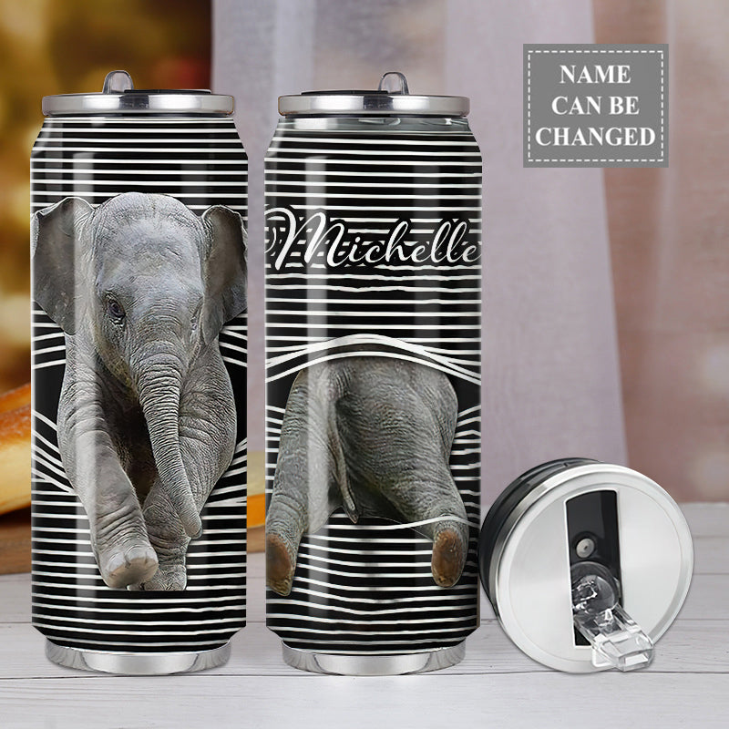 M Elephant Baby Elephant Stuck Line Personalized - Soda Can Tumbler - Owls Matrix LTD