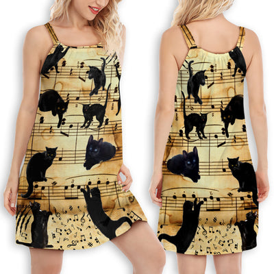 Cat Love Music Note - Women's Sleeveless Cami Dress - Owls Matrix LTD
