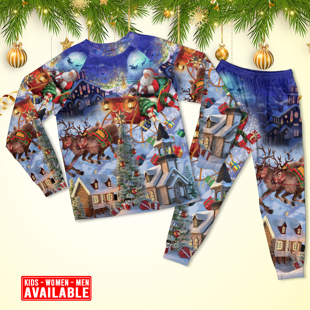 Christmas Rudolph Santa Claus Reindeer Gift Light Art Style - Pajamas Long Sleeve - Owls Matrix LTD