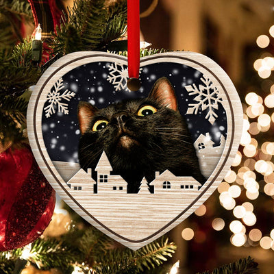 Christmas Cat Meow Xmas Winter Cats Cat Lovers - Heart Ornament - Owls Matrix LTD