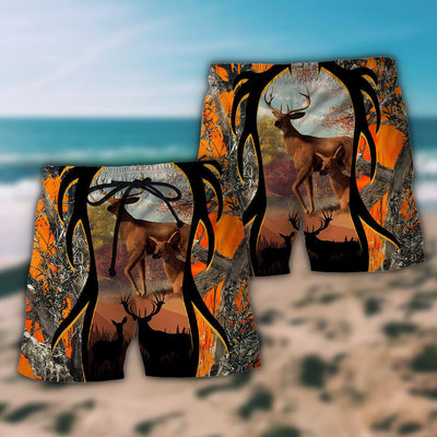 Hunting Deer Orange Camo Background - Beach Short - Owls Matrix LTD