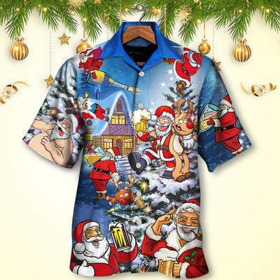 Christmas Funny Santa Claus Drinking Beer Troll Xmas - Hawaiian Shirt - Owls Matrix LTD