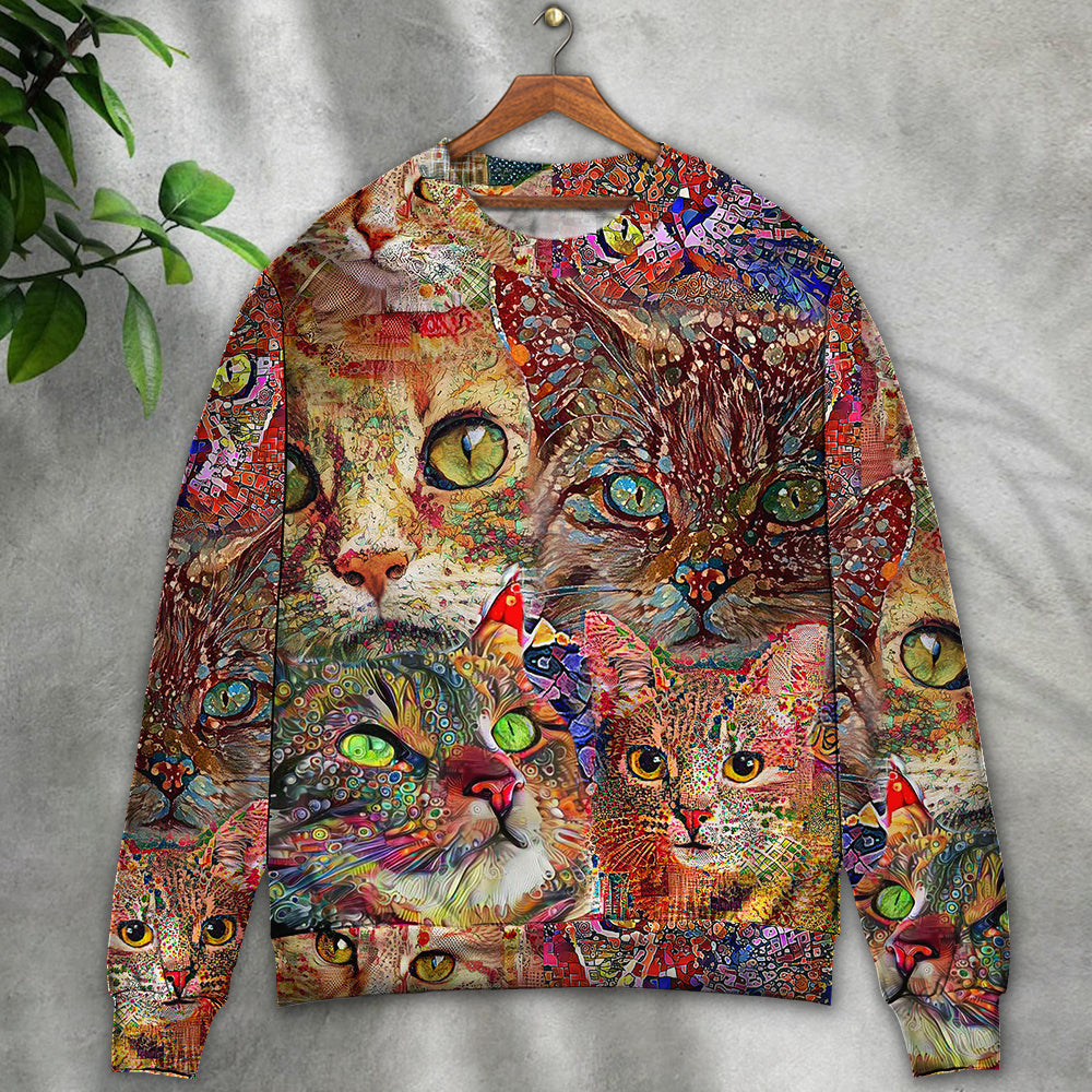 Cat Art Lover Cat Colorful - Sweater - Ugly Christmas Sweaters - Owls Matrix LTD