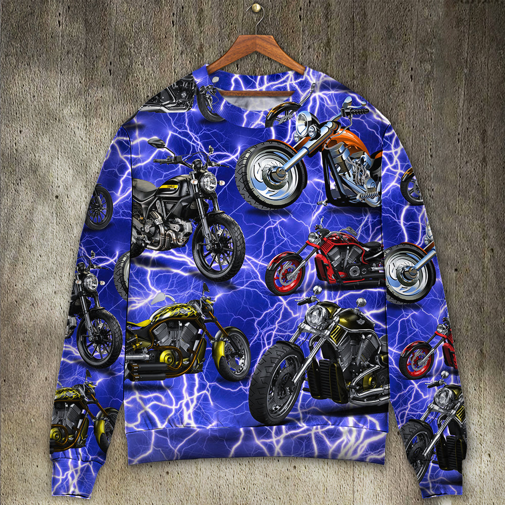 Motorcycle Lover Lightning Blue Cool Style - Sweater - Ugly Christmas Sweaters - Owls Matrix LTD