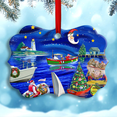 Christmas Boat Merry Xmas And Happy New Year - Horizonal Ornament - Owls Matrix LTD