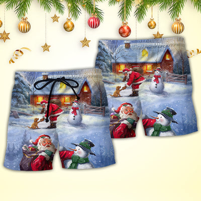 Christmas Santa Love Snowman In The Village Gift For Xmas - Beach Short - Owls Matrix LTD
