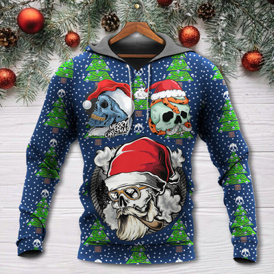 Christmas Skull With Santa Hat Merry Christmas Snow - Hoodie - Owls Matrix LTD