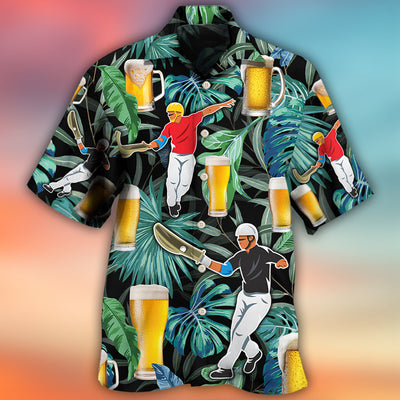 Beer And Jai Alai Tropical Pattern - Hawaiian Shirt - Owls Matrix LTD