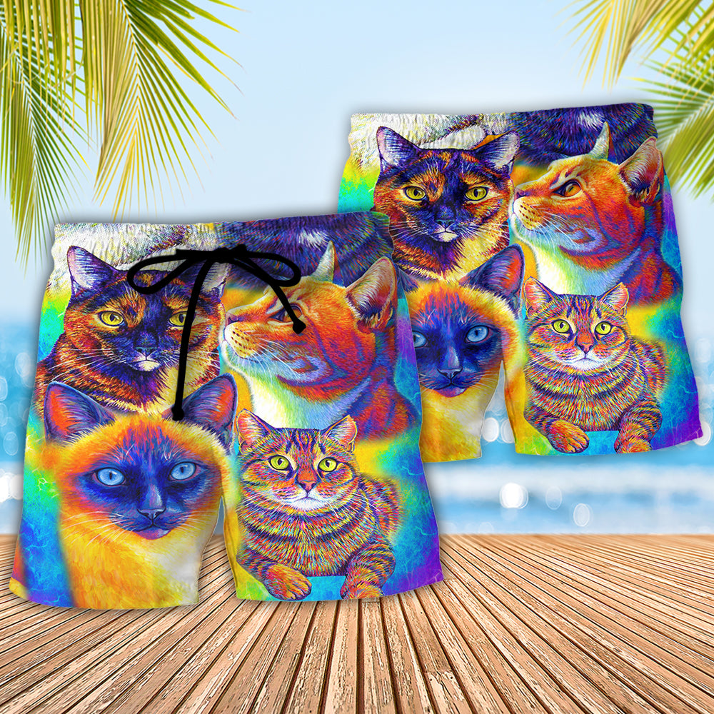Cat Love Life Colorful Style - Beach Short - Owls Matrix LTD